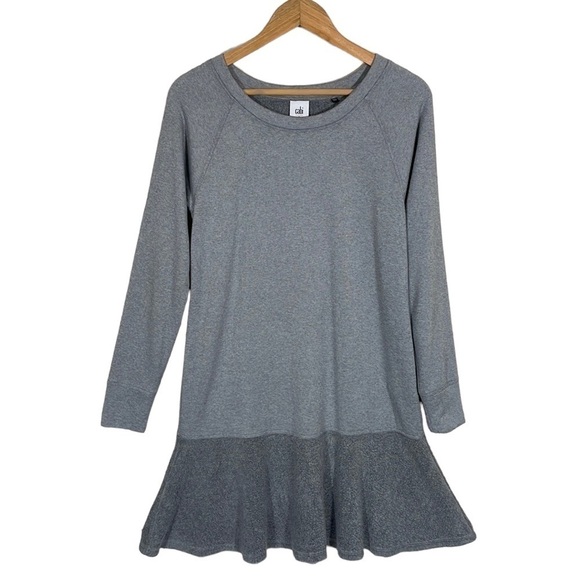 Cabi Dress Flashdance Jersey Grey Peplum Fleece Hem Preppy Academia Business S - Picture 2 of 9